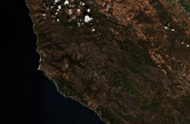Satellite view in Big Sur, California (Timber Fire)