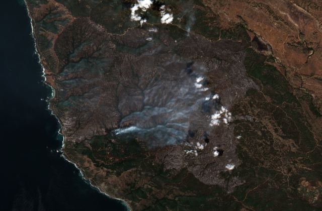 Satellite view on the south Big Sur coast, California