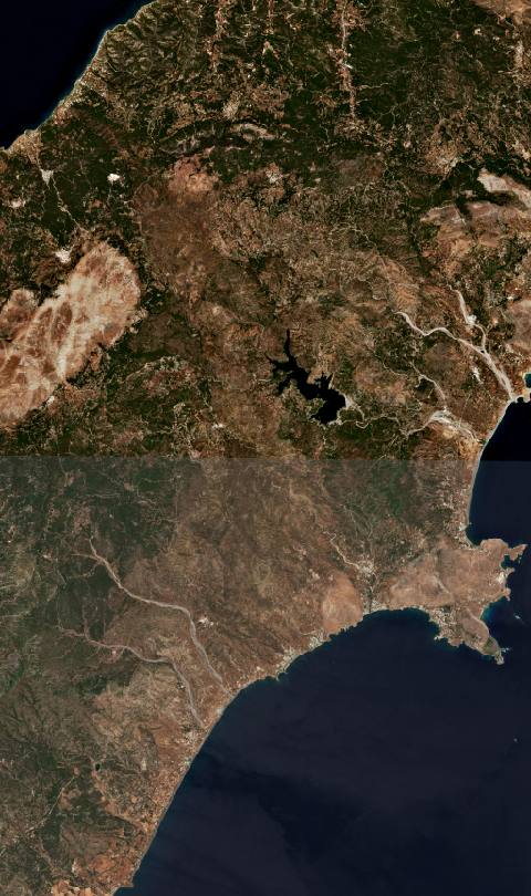 Satellite view on Rhodes island, Greece