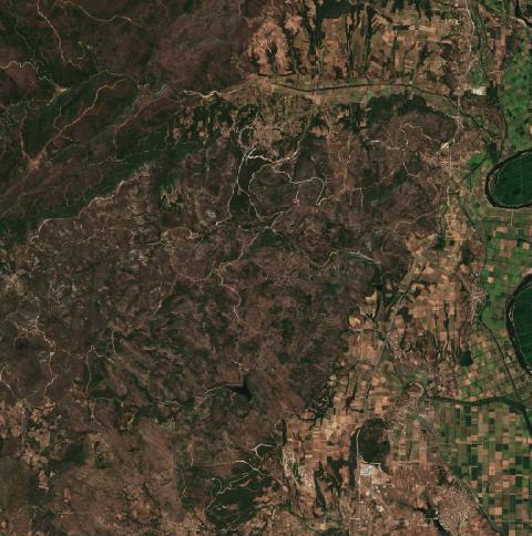 Satellite view near Tycheró, Greece